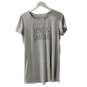 Rae Dunn Love & Gratitude Sleep‎ Shirt Womens L Gray Ivory Stripe Casual
